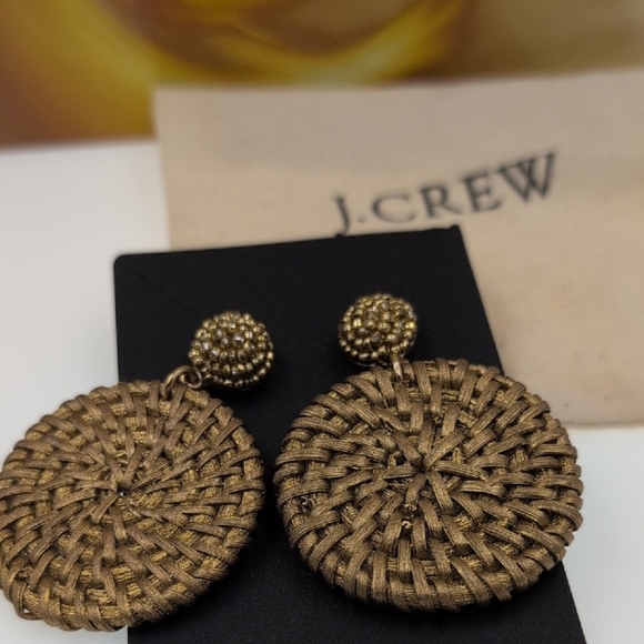 J. Crew Gold Spiral Earrings Straw Statement Design - Picture 1 of 5